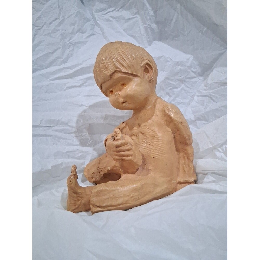 Vintage MCM Clay Sculpture Boy Holding Foot Dave Grossman Designs